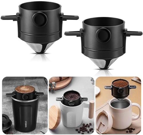 DBAILY Filtro de café, 2 filtros de café reutilizables, filtro de café de camping, filtro de café de acero inoxidable, no requiere papel de filtro, fácil de transportar para hacer café manual