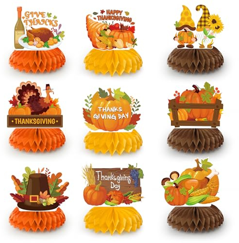 Thanksgiving Waben-Mittelstück,9 Pcs Herbstliche Tischdeko Thanksgiving Waben Tischdekorationen, Herbst Tischdekoration für Herbstdeko Thanksgiving Deko