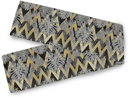 Grey Tropical Leaf Rose Gold Table Runner, 13x70inches, Baptism Decorations Reusable Cloth Table Runner 70 Long