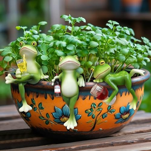 Lot de 3 figurines de grenouille - Décoration de jardin - En résine - Résistant aux intempéries - Pot de fleurs à suspendre - Statue pour l'extérieur - Décoration de jardin - Tabouret de bord - Cadeau