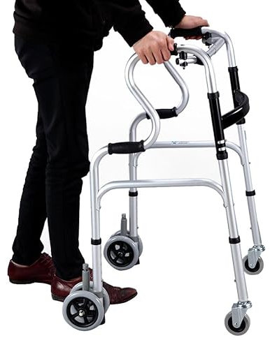 Cadre de Marche de mobilité pour Adultes, poignées ergonomiques, Cadre de Marche Pliable réglable en Hauteur, Marcheur Standard léger avec 4 Roues