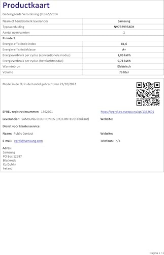 Samsung NV7B7997ADK/U1 Dual Cook Einbaubackofen, Dampfgaren mit 700-ml-Wassertank, 76 l, Pyrolytische Selbstreinigung, Automatische Türöffnung, Kamera, SmartThings Cooking, Air Fry, Schwarzes Glas