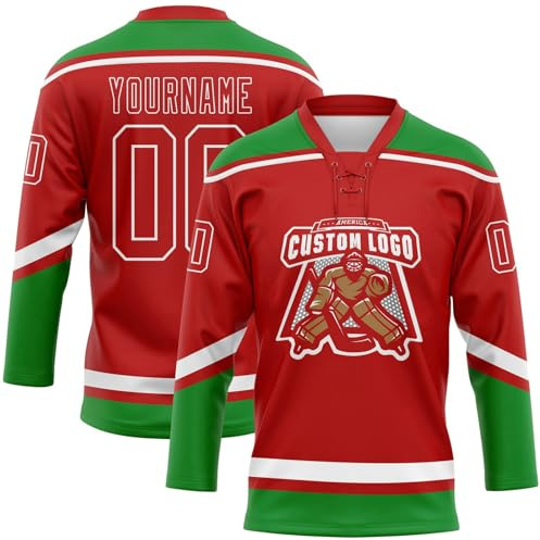 Maillot de Hockey Personnalisé Concevez Votre Shirt de Hockey Personnalisé avec Votre Nom/équipe/Numéro à Col en V Maillots de Joueur de Hockey sur Glace Hommes Manches Longues A07
