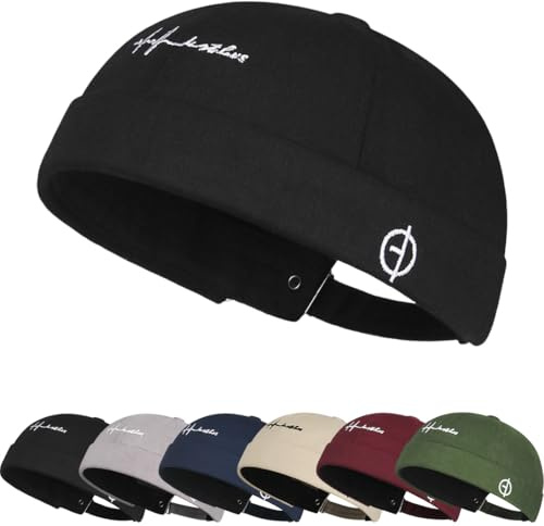 Cotone Cappellino da Portuale Uomo Retro Berretto Docker da Motociclista Retro Docker-cap Berretto Docker da Motociclista Cappello Senza Visiera Rolled Cuff Brimless