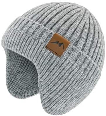 SEYUFN Bonnet Enfant Garcon Hiver Bonnet Bebe Fille Dinosaure Tricot Chapeau Bebe Garcon Large Protection des Oreilles (FR/ES, Âge, 6 Mois, 24 Mois, A-Gris)