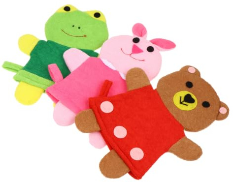 Ipetboom Lot de 3 Moufles de Bain Garçon et Filles Éponge Naturelle de Dessin Animé Nettoyage et Prise Confortable pour Bain des Tout-petits