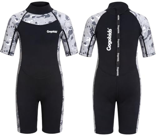Gogokids Kids Shorty Wetsuit, 2mm SCR Lightweight Neoprene Wetsuits for Toddlers, Back Zipper Children's Short Wet Suits Comfort & Warmth for Swimming, Snorkelling & Surfing, Ages 2-8 Boys Girls