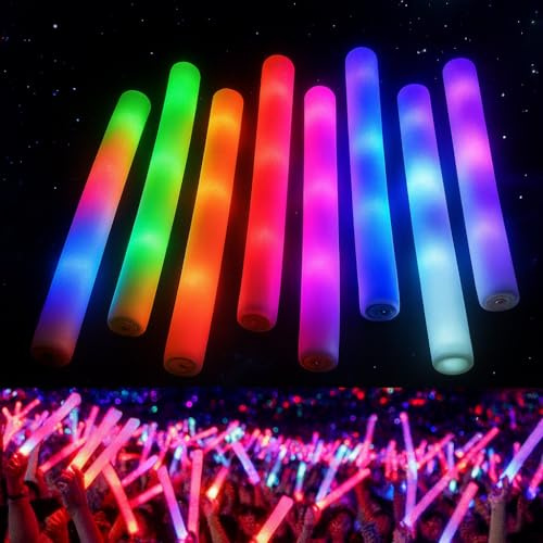 zenda club® Set di 10 bastoncini luminosi a LED multicolori 48 cm - bastone luminoso fluorescente in schiuma - 3 modalità flash - Glow Sticks per concerto, matrimonio, compleanno, festival e serate DJ