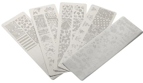 SUPVOX 5 Pièces Plaque de Stamping pour Ongles en Acier Inoxydable Argenté Motifs D'animaux Marins et Cœurs, Finition Soignée, pour Nail Art été Pratique et Design Simple