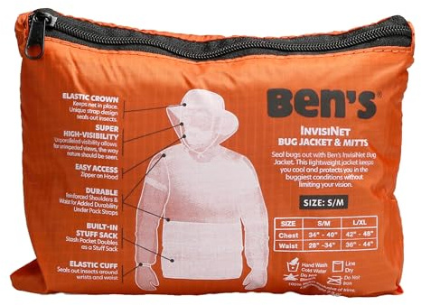 Ben's InvisiNet Bug Jacket & Mitts - Durable & Comfortable Insect Protection for Outdoor Activities - Fine Mesh Bug Net - S/M