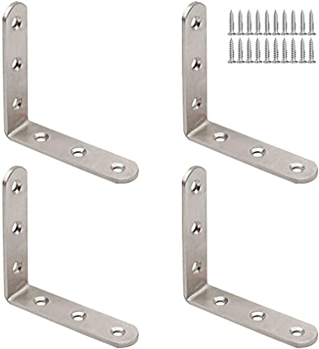 Derbway 4 Stücke Edelstahl Eckcode, Winkel Klammern, Edelstahl L-FöRmigen Halterungen, Eckverstrebungen Mit Schrauben, rechtwinklige Halterung (DREI Löcher)
