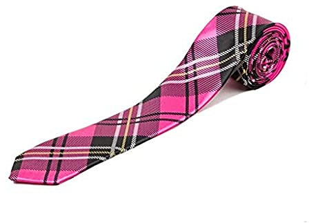WickedFun® MEN’S LUXURY Polyester Casual Satin Neck Tie Plain Stripped Printed Wedding School Formal Halloween Fancy Dress Party Ties UK (Pink Tartan)