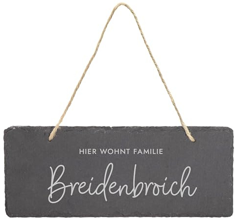 LAUBLUST Türschild Schiefer Personalisiert - Reihe: Niers - Haustürschild mit Name - 3 Größen, inkl. Kordel
