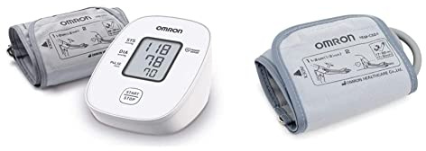 OMRON X2 Basic Tensiómetro, monitor para medir la presión arterial en casa + OMRON Manguito pequeño 9515373-3 para monitores de presión arterial de brazo OMRON, 17-22 cm