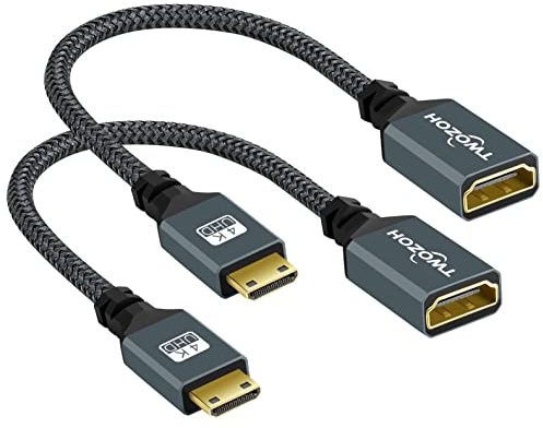 Twozoh Lot de 2 adaptateurs mini HDMI vers HDMI femelle - Câble d'extension tressé - Prend en charge les caméscopes 3D 4K 1080p, cartes graphiques, ordinateur portable, tablette, téléviseur HD