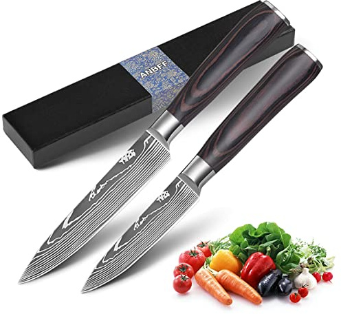 ANBFF Paring Knife Set, 3.5'' Fruit Knife and 5'' Utility Knife, Sharp High Carbon Stainless Steel Small Kitchen Knives, Forged Peeling and Vegetable Cutting Knives with Gift Box
