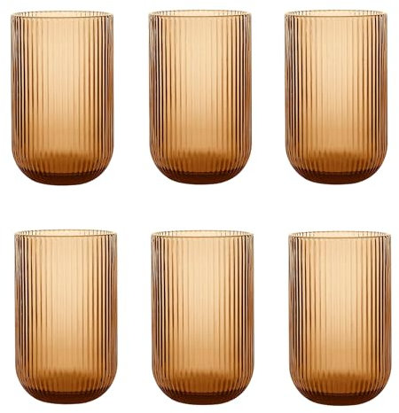 GMMH Lot de 6 verres à vin et verres à cocktail, ligne striée, capacité 400 ml, verre orange brillant