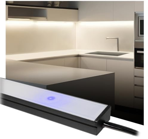 King Led - Barretta Led su misura con dimmer touch per sottopensili - Colore Nero - Personalizzabile da 30cm a 200cm con luminosità regolabile (110 cm, Luce calda 3000K)