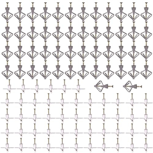 GIONAR 100 Stück Gipskartondübel Set, Hochleistungs Gipskartondübel und Schrauben, Trockenbau Anker mit Schrauben, für Trockenbau- und Gipsfaserplatten, Ideal für TV Wandhalterungen und mehr