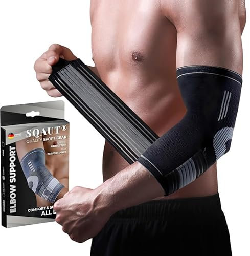 SQAUT® Ellenbogenbandage 1 Stück Ellenbogen Bandage Herren und Damen für Sport, Tennisarm und Golferarm Ellbogen Stütze Armbandage mit Klettbänder Klettgürtel Elbow Brace Elbow Support (Schwarz L)