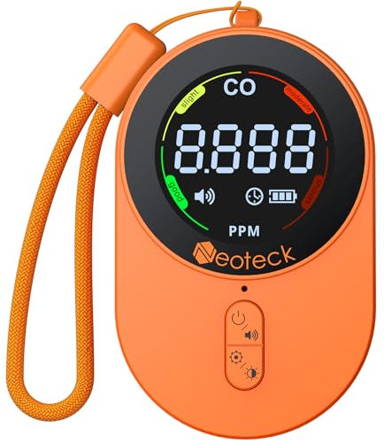 Neoteck Tragbarer CO-Melder Mini Kohlenmonoxidmelder mit akustischem und optischem Alarm Wiederaufladbarer CO-Messgerät 0-1000 PPM für Camping, Caravaning, Zuhause, Auto