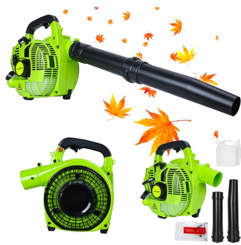 Benzin Laubbläser 26cc 2-Takt Handheld Gasbetriebene Gartengebläse Leistungsstarke 380CFM Schneefräse für Laub, Schnee, Staub & Schmutz, leicht, einfacher Start, für Haus & Garten Grün