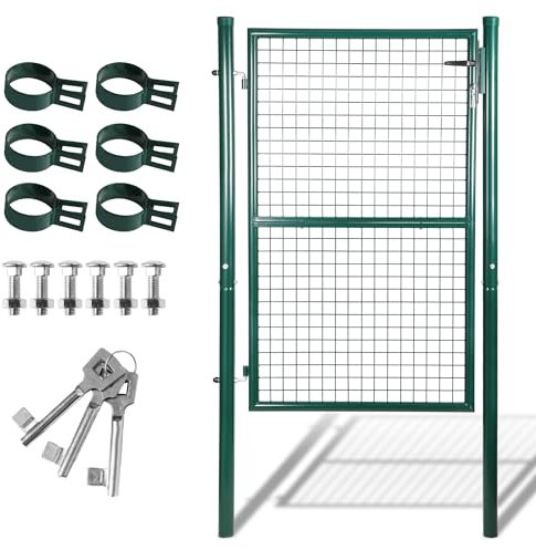 Jaxguom Gartentor Grün, 150x100cm Gartentür aus verzinktem Stahl, Zauntür Hoftür inkl.Schloss Türklinke und 3 Schlüsseln, Zauntor Zaun Robust und Langlebig, Wetterfest