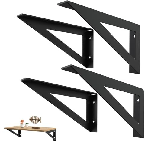 BRATA Flytande hyllkonsol 25 cm, 4-pack svart hyllfäste, metallkonsoler, DIY vägg tunga hyllfästen