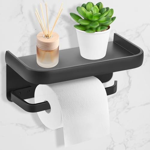 Starvortex Portarotolo con Mensola, Portarotolo Carta Igienica in Alluminio Senza Foratura, Supporto Carta Igienica con 2 Metodi di Montaggio, Porta Rotolo WC Multifunzionale, Accessori Bagno Pratici