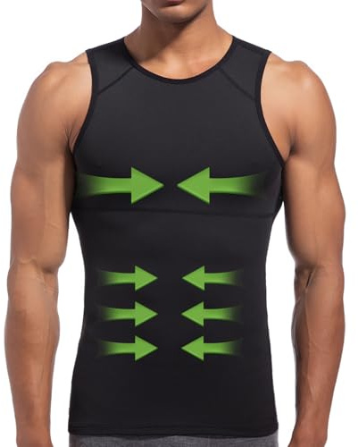 Lgtfy 4D Mens Compression Shirt, Slimming Body Shaper Vest, Gynecomastia Undershirt, Tummy Control Back Support Tank Top Black