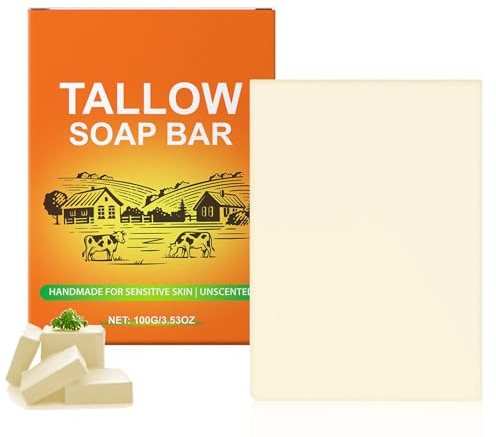 Grass-Fed Tallow Soap Bar - Natural Handmade Soap for Face & Body - Rich in Tallow & Vitamins - Moisturizing & Gentle Cleansing for Sensitive, Dry & Acne-Prone Skin - Fresh Scent, Rich Foam - 100g