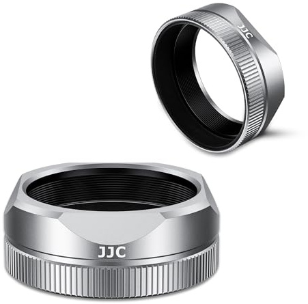 JJC Pare-soleil carré en alliage d'aluminium avec bouchon d'objectif pour demi-appareils photo Fujifilm X avec support de bouchon d'objectif, argenté
