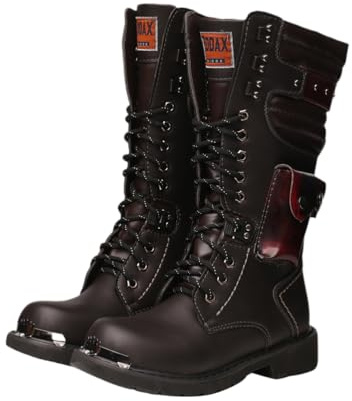 Minetom Uomo Stivali Biker Boots Maschio Motociclo Botas In Pu Pelle Retrò Stile Piatto Stivaletti Con Lacci Boots A Metà Polpaccio C Nero 41 EU