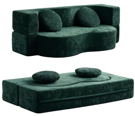 GQTYBZ Sofa Comprimido De 2 Plazas, Sofas Comprimidos Al Vacío, Sofás Totalmente Comprimido con 2 Almohadas, Sofá De Suelo Cómodo, Sofá Cama Plegable para Adultos, para Salón (Verde)