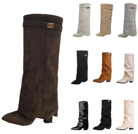 Botas por encima de la rodilla para mujer, botas de tiburón, botas negras, botas holgadas, punta puntiaguda, tacón de plataforma, botas largas hasta la rodilla, botas altas de invierno, cálidas, de