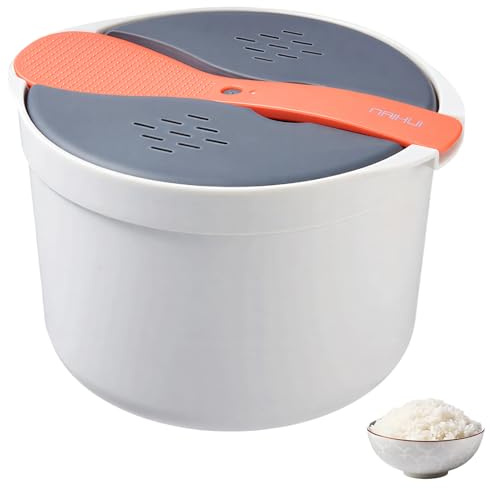 Microwave Rice Cooker with Removable Steamer Basket, 2L Microwave Steamer Set, Non Stick Rice and Pasta Cooker, for Pasta, Potatoes, Vegetables (Orange)