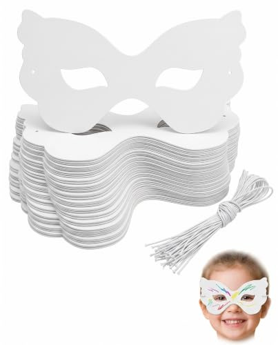 YIPFEN KAKFEL 20 pièces Masques en papier vierges à décorer avec élastique, Masques de bricolage pour Carnaval, Masque blanc à peindre pour enfants, Décoration de mascarade (8,5 x 6,5 cm) (Blanc)