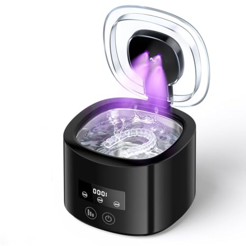230ML Ultrasonic Retainer Cleaner, 50kHz Retainer Cleaner Machine | 4 UV-Light,3 Modes Ultrasonic Cleaner for Dentures, Nightguards, Sport Mouth Guards, Braces,Toothbrush Heads,Jewelry