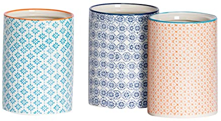 Nicola Spring Patterned Kitchen Canisters - 1 Litre - 3 Colours Porcelain Hand Printed Kitchen Storage Jar Airtight Biscuit Barrel for Biscuits, Oats, Tea, Coffee