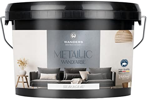 Wanders Metallic Wandfarbe Silbergrau (2,5 Liter) moderne Metallic Effekt Wandfarbe in 9 exklusiven Farbtönen, Effektfarbe innen für Zuhause, Made in Germany
