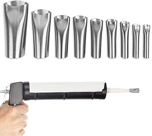 Silikonspritzen Aufsatz Set, 9-teilig, aus Edelstahl, Größen von 5 bis 20 mm, Einsatz Dichtmittel Kartusche, Kartuschendüsen, Fugendüse, Fugenglätter Kartuschenspitzen, Silikonkartusche Düse Spitzen