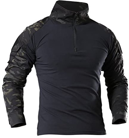 ZhuiKun Herr militär taktisk långärmad skjorta kamouflage airsoft skjortor andningsbar jakt strid t-shirt snabbtorkande utomhustopp, Svart kamouflage 2, 5XL