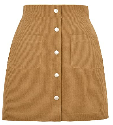 Kuukaas Jupe en velours côtelé pour femme - Pour l'automne et l'hiver - Jupe courte - Taille haute avec poches - S-XL, jaune, L