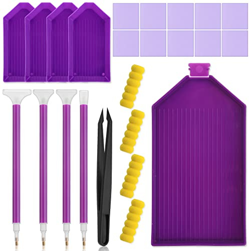Cobee® 25 Pezzi Set di Accessori per Pittura Diamante 5D - Nessuna Cera Necessaria Penne Diamante Trapano Autoadesive + Pinzette + Vassoi + Strass + Argille Colla + Copertura Penna
