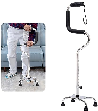 Höhenverstellbare Sitzhilfe Stand Gehstock Multifunktional Gehhilfe Stehhilfe Gehstock Aufstehhilfe Mobilitätshilfe Vier Füße Gehstock Vierfußgehstütze Alltagshilfen Aufstehhilfe Gehstock（Silber）