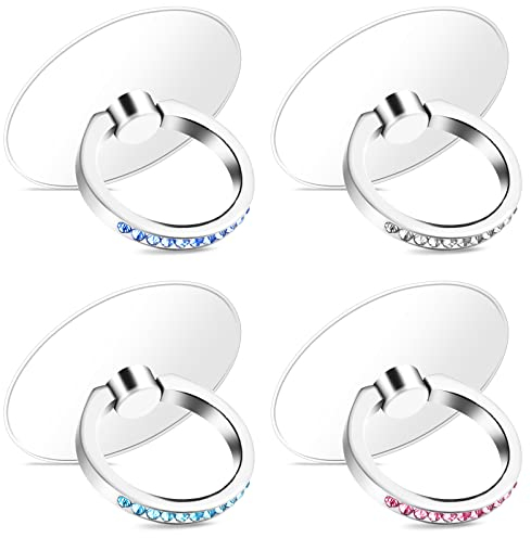 Bewudy 4 Piezas Soporte de Anillo de Teléfono Móvil Transparente Con Diamante, Rotación de 360° Compatible Con la Mayoría de Teléfonos