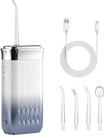 Munddusche Kabellos, Tragbare Munddusch Wasser Flosser, 3 Modi Water Flosser, 4 Düsenspitzen kann auswählen, Geeignet für Familie und Reisen Zahnreinigung. (Blau)