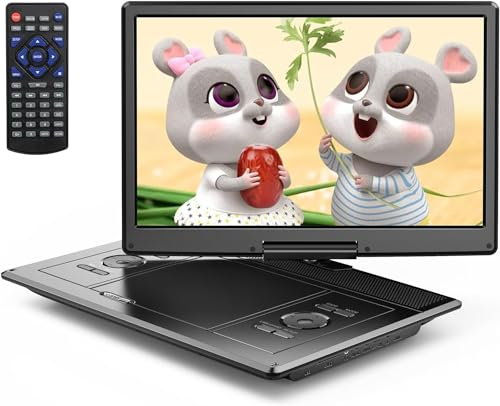 YOTON 16.9 Portable DVD Player with 14.1 HD Swivel Screen for Car, 6-Hour Rechargeable Battery, TV/Projector Sync, Region-Free, High Volume Speaker, Multiple Disc Formats/USB/SD