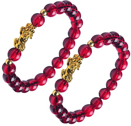 CHILDWEET Pulsera de Granate y Cuentas Étnica de Vietnam, Brazalete de Mujer 8mm Color Rojo Vino, Accesorio de Estilo Tradicional para Muñeca, Pack de 2 Piezas
