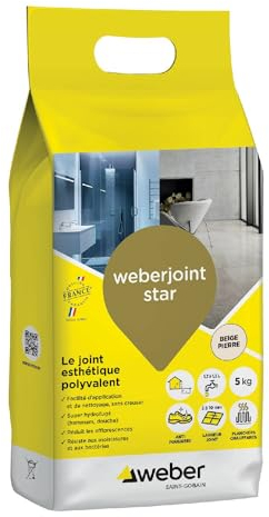 WEBER Mortier joint carrelage décoratif hydrofugé, spécial intérieur et extérieur, largeur 2 à 10mm, 5kg, beige pierre, WEBERJOINT STAR